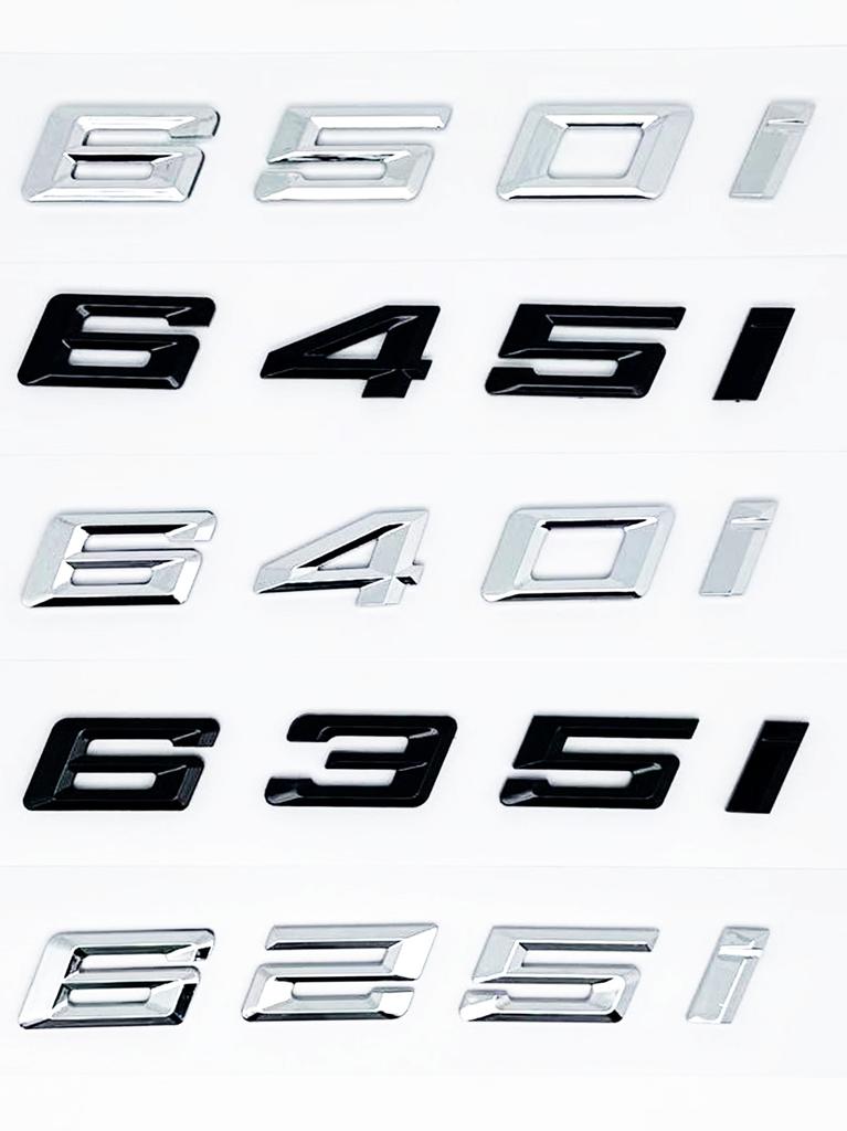 Glossy Black ABS Alphanumeric Badge for BMW E63 E64 F06 F12 F13 G32 - 630i 630d 640i 640d XDrive SDrive - Bright Silver Car Embl