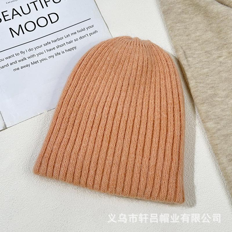 Autumn and Winter Rabbit Fur Warm Light Board Thick Strip Knitted Hat Men and Women Fashion Versatile Bag Head Cold Hat Wool Hat