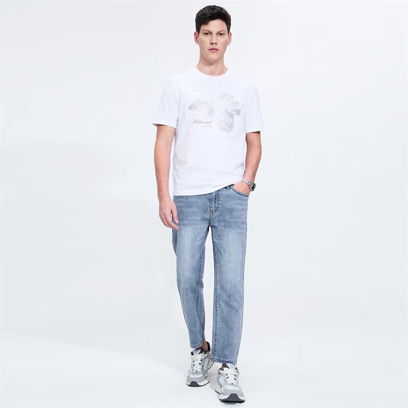 Męskie jeansy dżinsowe z przetarciami, spranie, wąskie, skrócone, proste nogawki