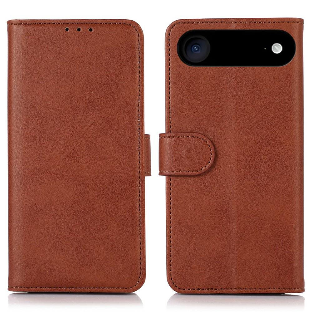 

For iPhone 17 Air Case Cowhide Texture Leather Wallet Phone Cover with Stand Brown