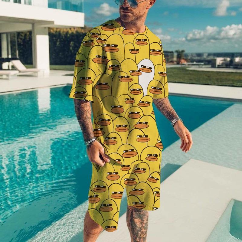 Men's T-shirt Sets Duck Panda 3D Print Fashion Tracksuit T Shirts Shorts 2 Pieces Male Kid Streetwear Oversized Suit Sportswear