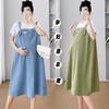 Maternity Clothing Summer Round Neck Fake Two-piece Strap Loose Large Size Belly and Thin Outer Wear Versatile Trendy Dress