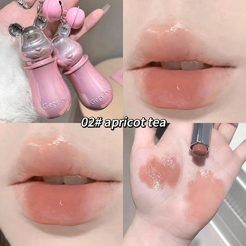 Sweet Bear Pendant Lipstick Gege Bear  Mirror Textures Matte Color Watery Moisturizing Cute Black and Pink Packaging