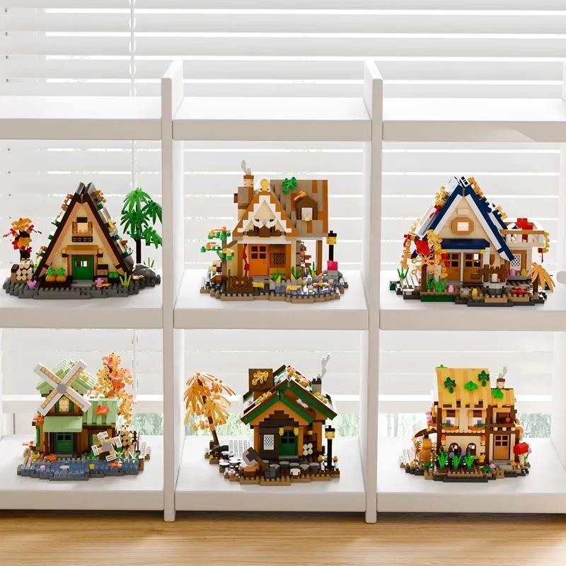 Forest House Building Blocks 3D Cherry Blossom Tree House Architecture Bricks Model Log Cabin Toys For Kids Santa Gift MZ322
