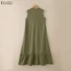 ZANZEA Women Casual Stand Collar Loose Summer Sleeveless Dress
