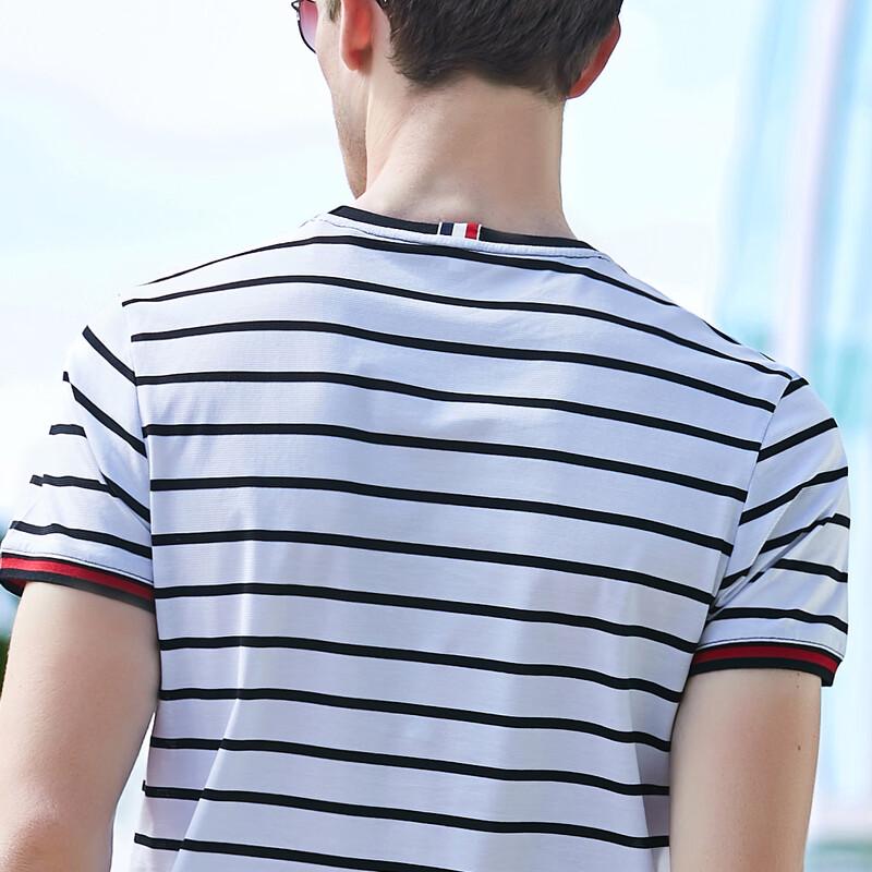 Antonio Men's Striped Silk Blend Round Neck T-Shirt