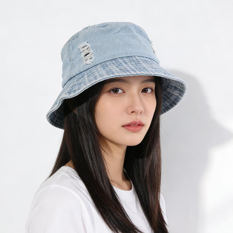 

Bucket hat women s spring and summer breathable thin hole visor wide brim face small plain student basin hat M（56-58cm）