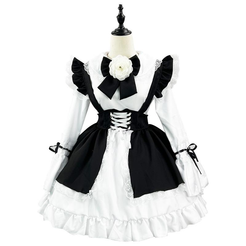 S-5XL Mignon Style Japonais Lolita Maid Noir et Blanc Fille Robe Lolita Femme Costume