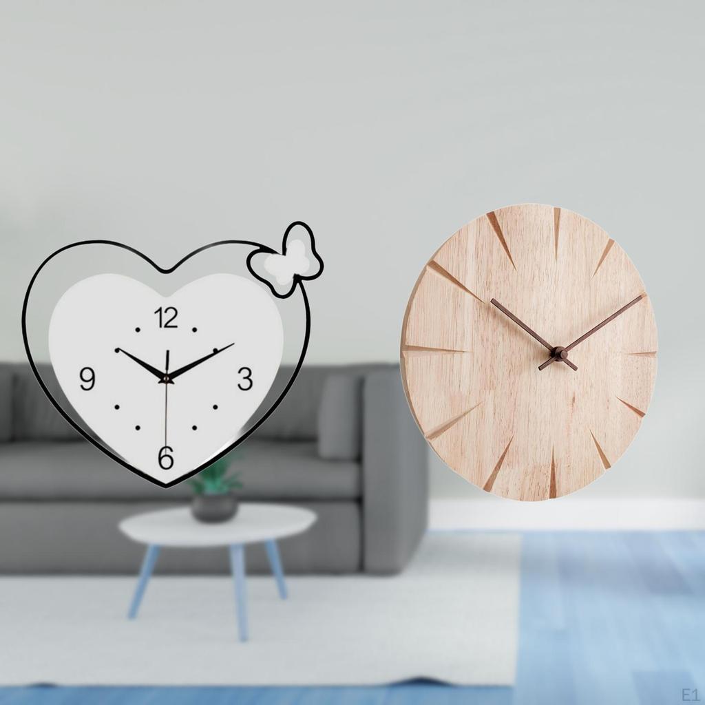 Creative Heart Shape Solid Wood Wall Clock Acrylic Decorative Quiet Movement Non Ticking Silent