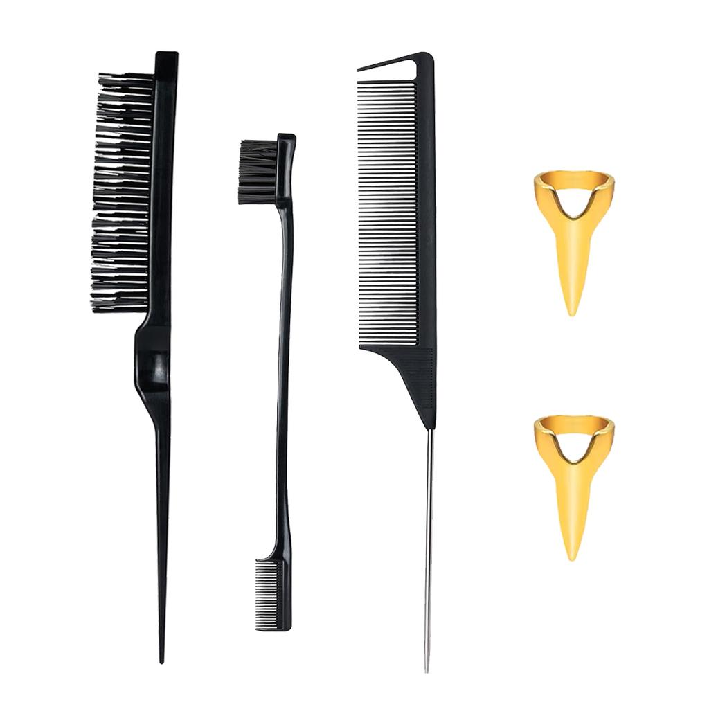 5pcs professional hair comb set,with nylon bristle comb,mouse tail comb,double ended eyebrow comb and ring distributor