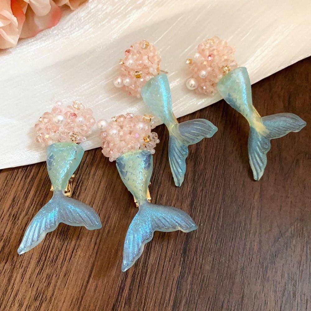 Cute Fishtail Drop Earrings Pearl Beach Style Earrings Translucent Mermaid Resin Earrings  Beach