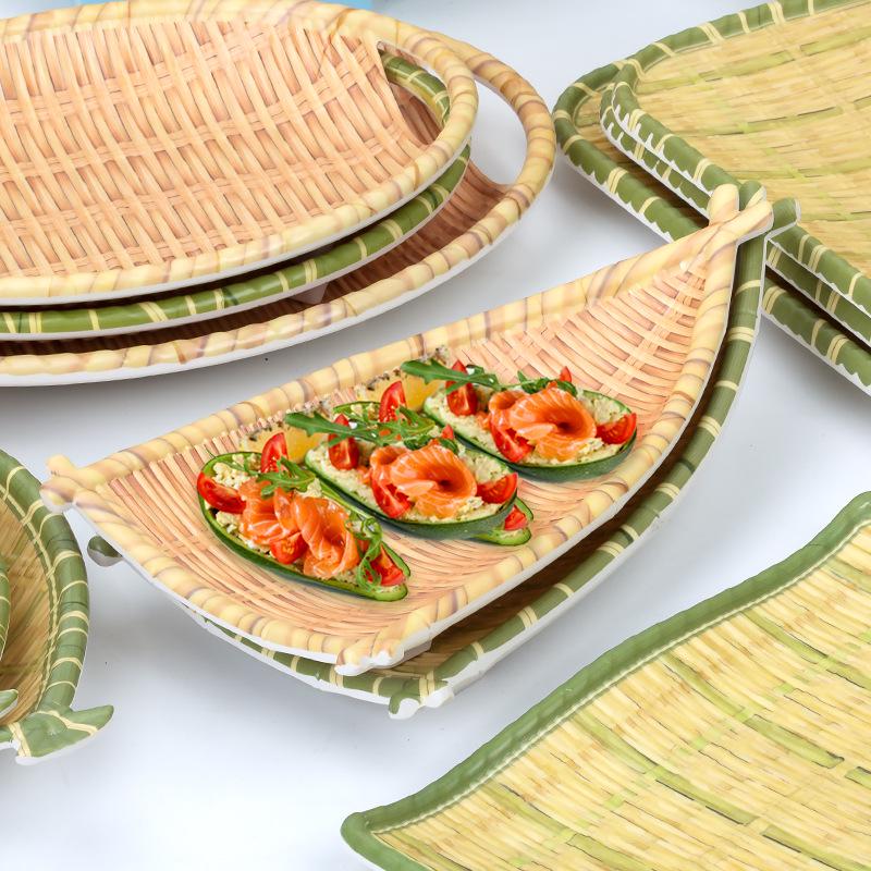 Kreativní obdélníkový porcelánový talíř ve stylu bambusu na sushi, BBQ, svačiny a dezerty