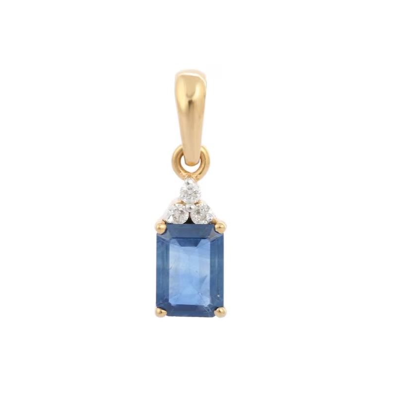 18K yellow gold Plated blue sapphire pendant - Gemstone pendant - Designer pendant