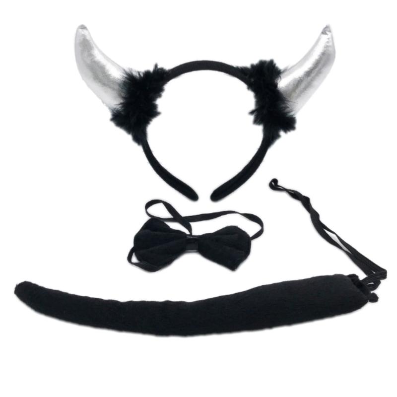 Devil Costume Kits Halloween Party Prop Devil Ears Headband Bow Tie Tail Set Cosplays Performances Prop for Women Kids
