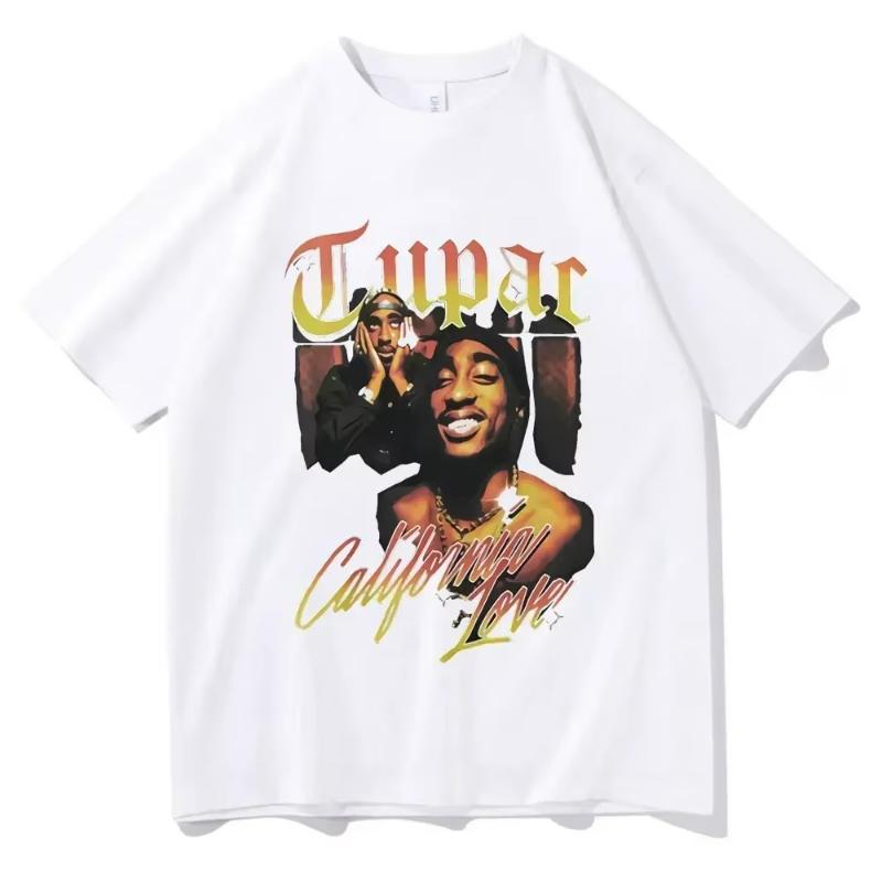Rap Singer Tupac 2pac Hip-hop Streetwear Oversized Sleeve T-shirt 2025 Summer Fashion and WoKids Cotton T-shirt