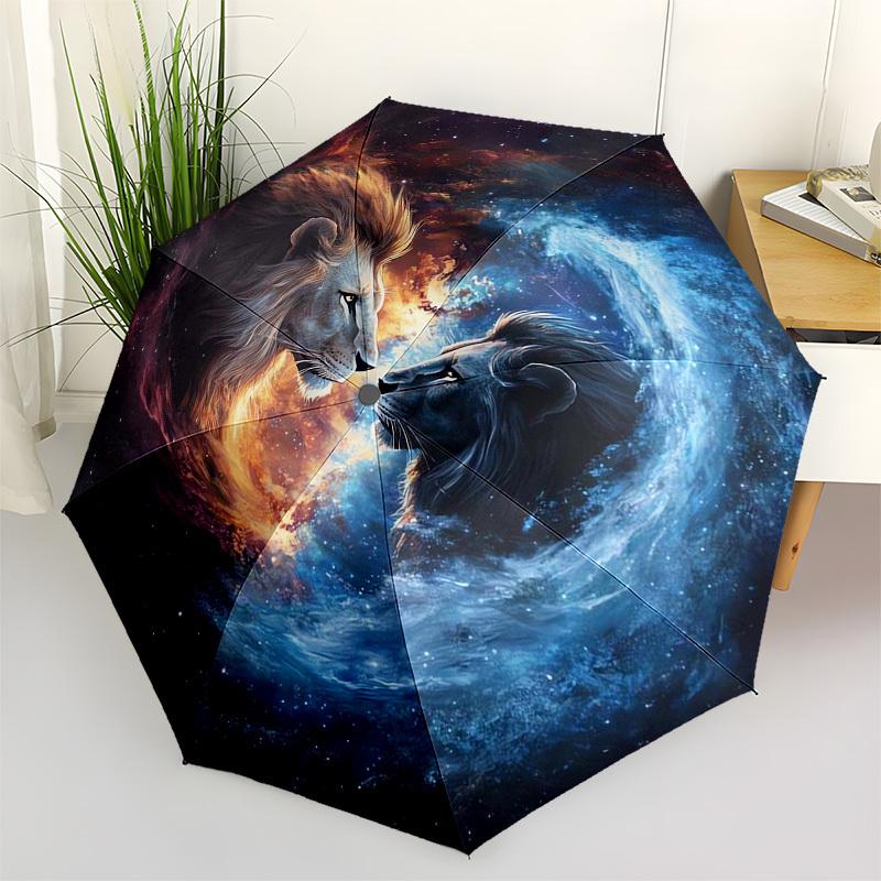 1pc Cosmic Lion Encounter Umbrella with Plastic Handle,Vibrant Cartoon Pattern,Multi-functional UmbrellaPT126
