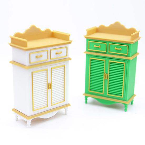 1: 12 Scale Miniature Shoe Cabinet Model with Doors And 2 Drawers Mini Dollhouse Furniture Accessory for DIY Micro Landscape Pretend Play Props