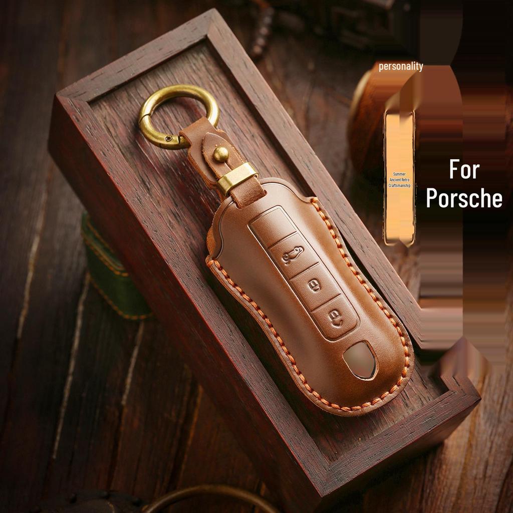 Hochwertiges Echtleder Schlüsseletui für Porsche: Passt für Panamera, Macan, Cayenne, 718, 911, Taycan