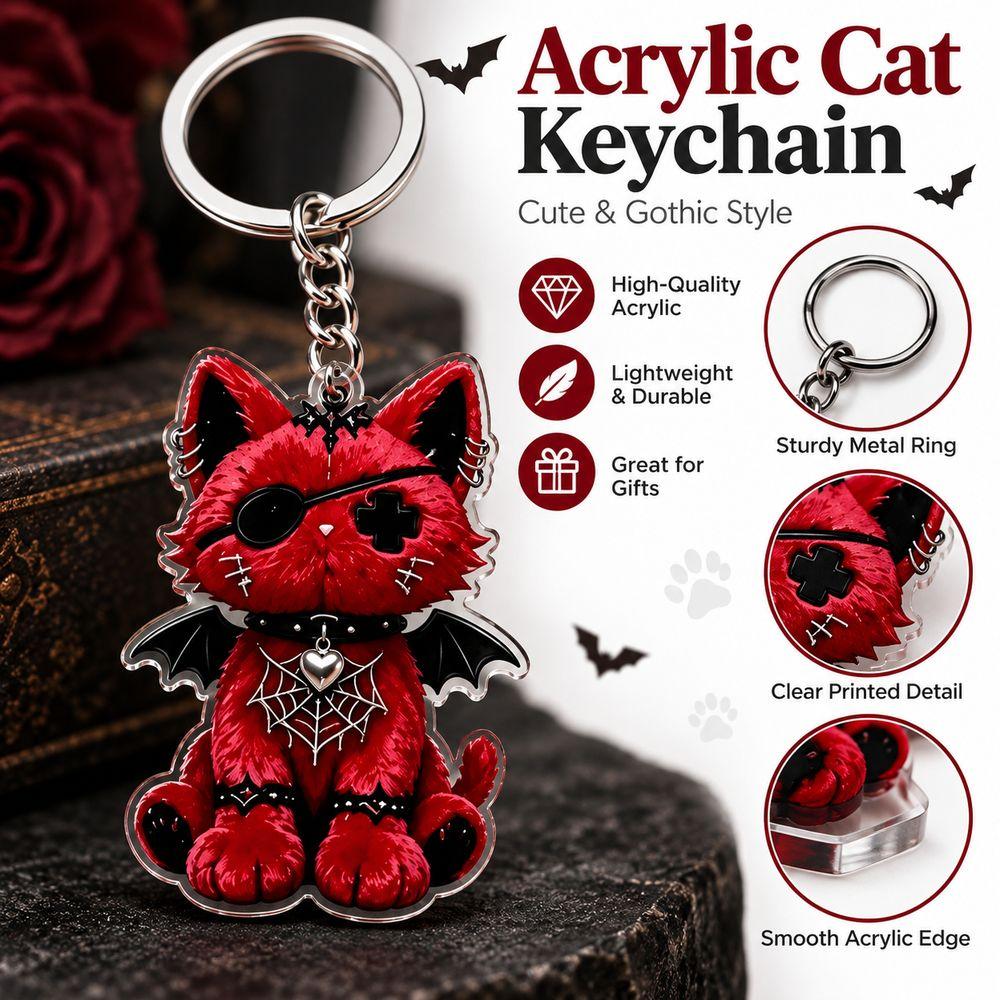 Acrylic Material Cat Keychain Wounded Cat Style Kitten Pendant Y2K Acrylic Keychain  Keychain Gift