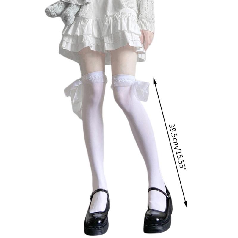 Bowknot Stockings Womens Lace Trims Thigh High Stockings Over Knee Long Stockings,Long Socks for Student Girl