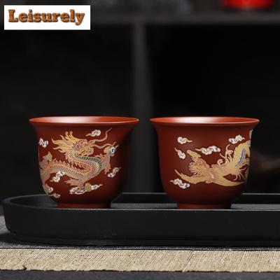 Handmade Red Clay Teacup Color Changing Purple Sand Cup Dragon Phoenix Tea Pairs Large Master Cup Dahongpa Tea Bowl Drinkware