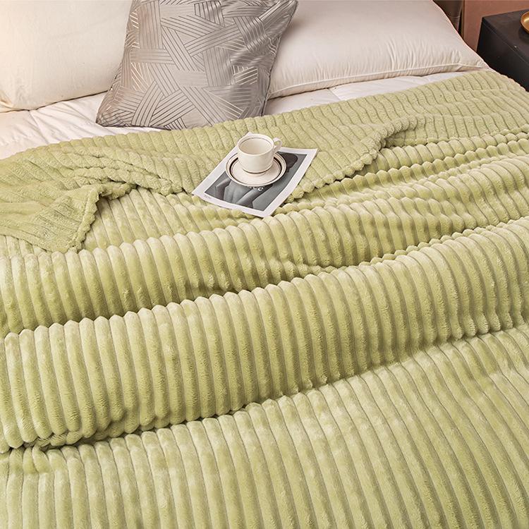 Thickened Plush Blanket - Wide Stripe, Grid Cut, Imitation Rabbit Fur, Small Flannel Blanket, Machine Washable