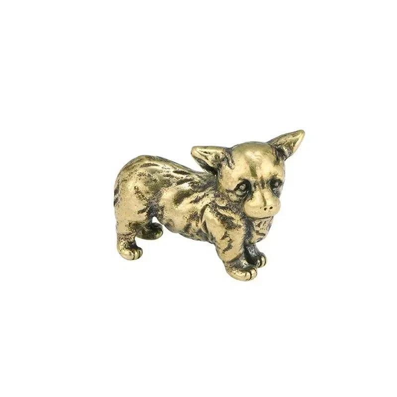 Solid Brass Puppy Corgi Figurine Miniature Tea Pet Crafts Desktop Small Ornament Dog Home Decorations Accessories Children Gifts