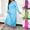 Große Damengröße S Langarm Einfarbig Drop Shoulder Langes Nachthemd Kleid Für Draußen