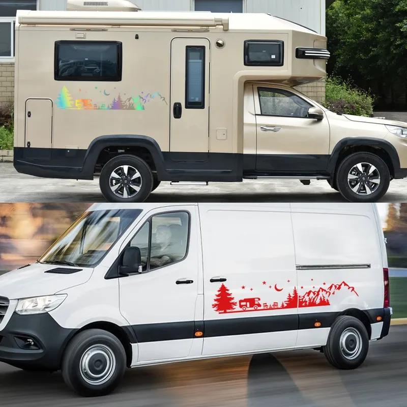 Camping Forest Landscape Mountain Sticker Decoration For Camper Van SUV Motorhome Caravan RV Decor Decal Auto Tuning Accessories