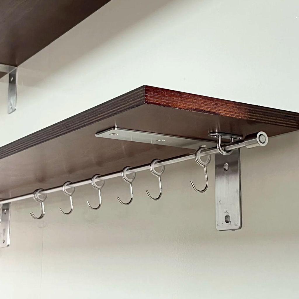 Wall-Mounted Stainless Steel Kitchen Storage Rack with No-Drill Hooks for Towel, Spatula, and Dishcloth