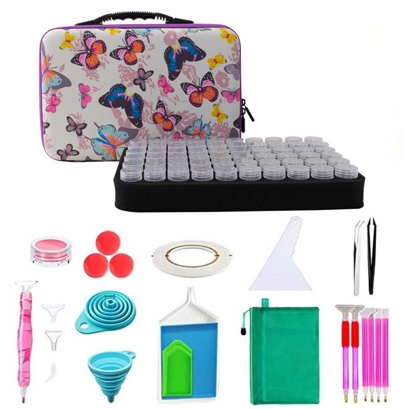 60-Grid Storage Bag for Diamond Painting Drills with Bottles and Dotting Tool Kit