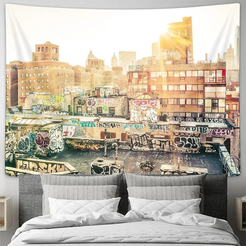 Vintage Cityscape Tapestry Wall Hanging Urban Photography Backdrop Scenic Wall Art Aesthetic Room Decor Travel Inspired Home Tex