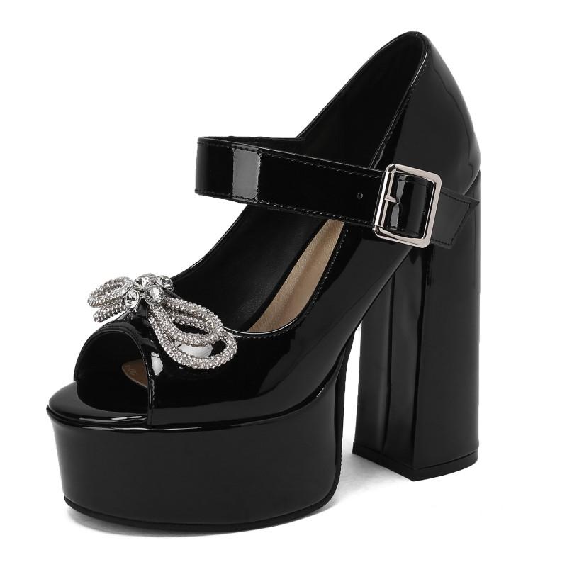 

Platform Heeled Women Pumps Mary Janes Shoes 2025 Sexy Peep Toe Pink White Black High Heels Ladies Dance Wedding Shoes Luxury 34 чёрный