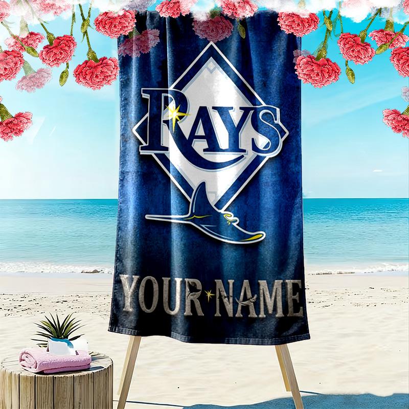 Name Custom Tampa Bay Rays Logo Print Beach Towel, Large Soft Quick Dry Towel for Beach Camping Swimming