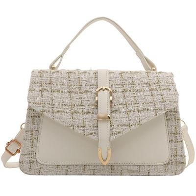 [FUPUONE] Checkered Handbag, Shoulder Bag, Crossbody Bag, Mini Pochette, Small (White)