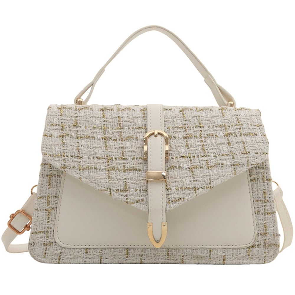 

[FUPUONE] Checkered Handbag, Shoulder Bag, Crossbody Bag, Mini Pochette, Small (White)