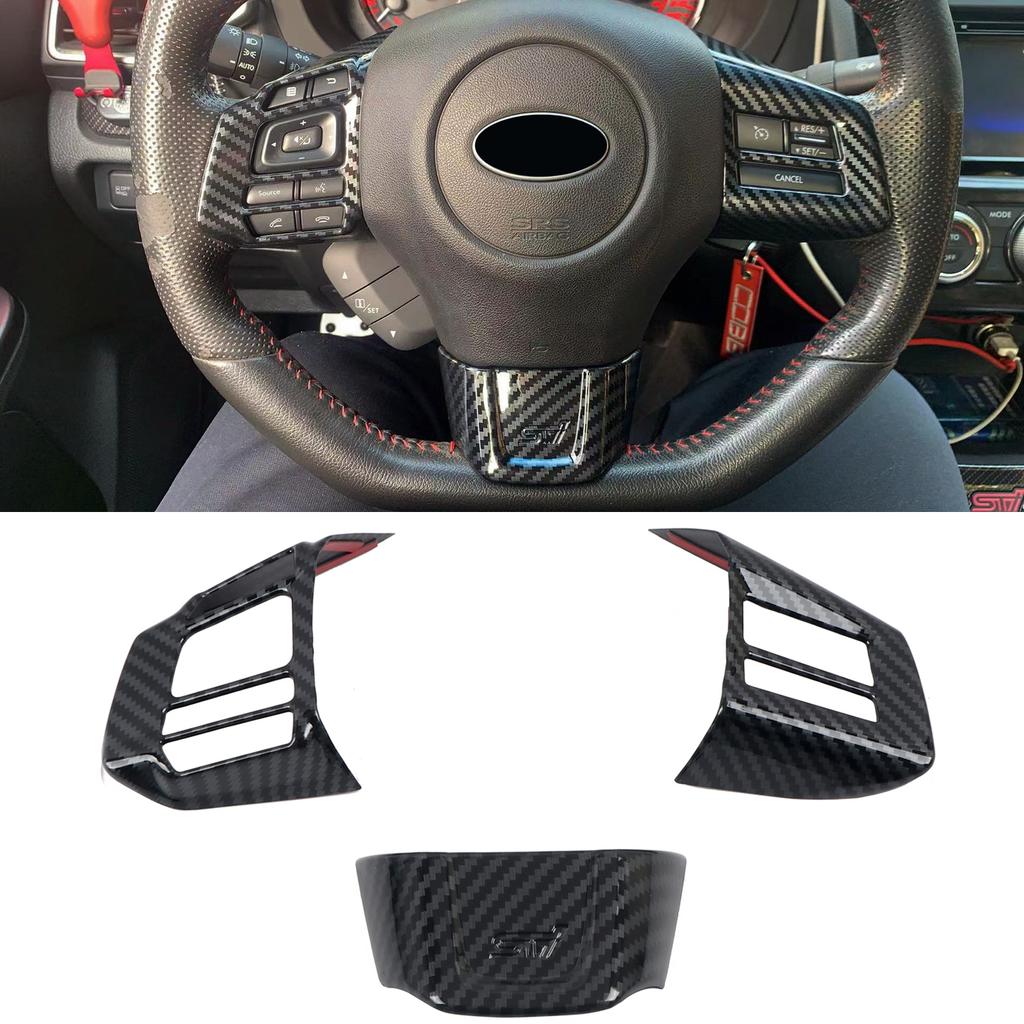 Car Accessories for Subaru WRX STi 2016- Carbon Fiber Printed Interior Steering Wheel Decoration Cover Trim 3pcs