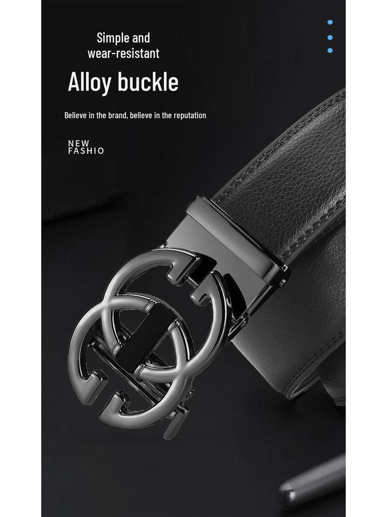 Men's Leather Belt - Casual Business Style with Smooth Alloy Automatic Buckle