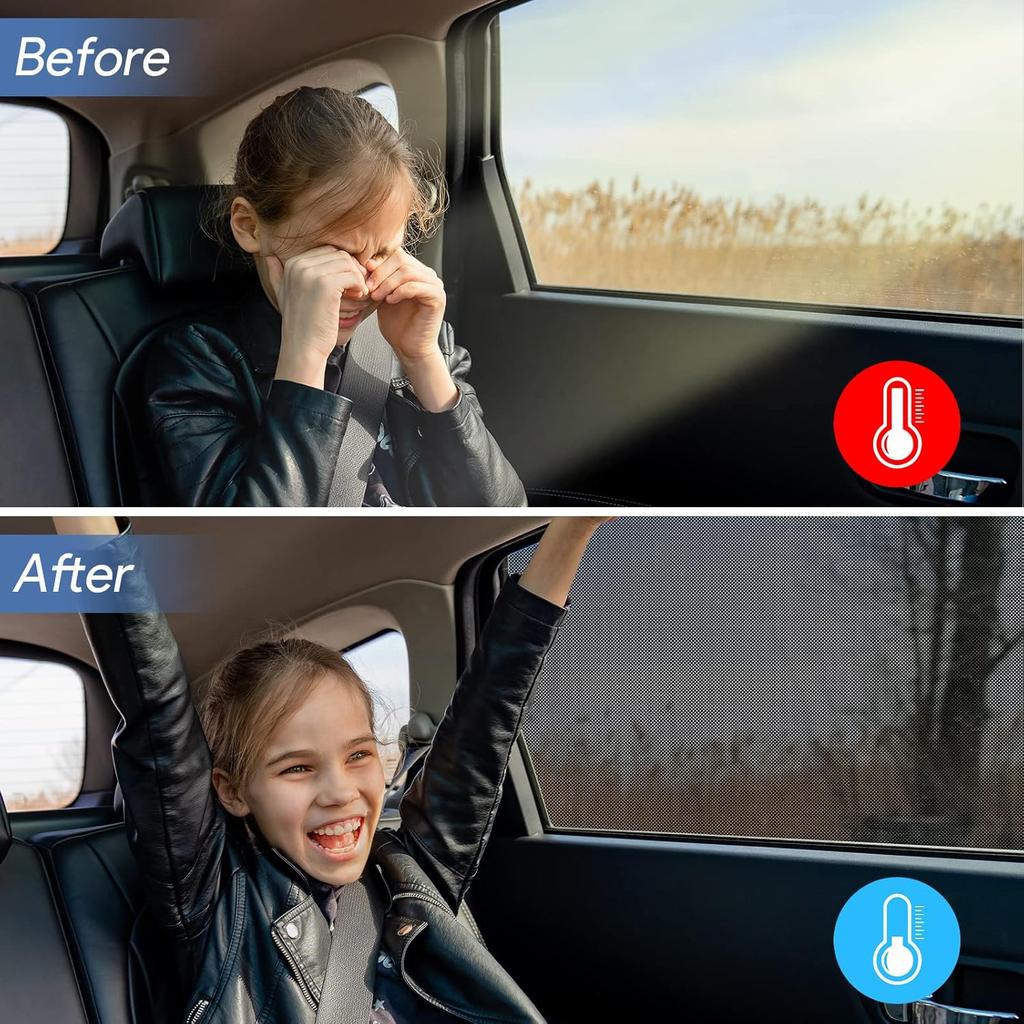 Car Window Shades, 2 Pack Breathable Mesh Car Side Back Window Sun Shades, Stretchy Window Screen For Baby Family Pet UV Protection, Window Covers