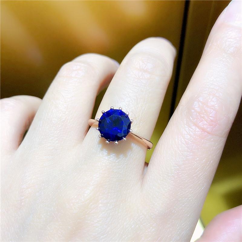 Purple Gold Ladies 14K Rose Gold Plated Blue Stone Ring Premium Trendy Ring