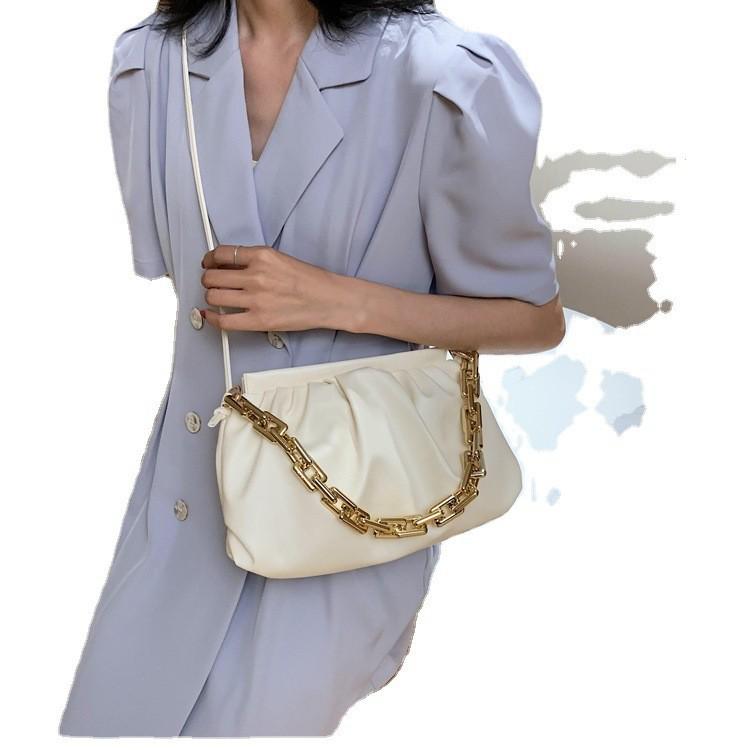 2020 Women's Chunky Chain Ruched Microfiber Crossbody Underarm Handbag