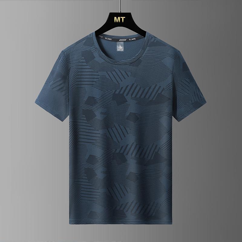 Kurzärmeliges Modisches Rundhals-EisSeiden-T-Shirt für Herren Sportlich Lässig Oberteile Herren Leicht Atmungsaktiv Fitness Große Größe Kurzärmelig
