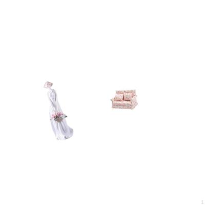 Porcelain Lady Figurine Nordic Girl Statue Modern Shelf Decoration with Dollhouse Couch 112 Scale