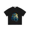 Lion Head Graphic T Shirt Black Blue and Yellow Lion Print Casual Wear for Men and Women Streetwear Fashion Unisex Top