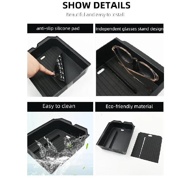 For Tesla Model Y Launch Juniper 2025+ Model 3 Highland 2024 Center Console Eyeglasses Case Armrest Storage Box Tray Upper&Lower