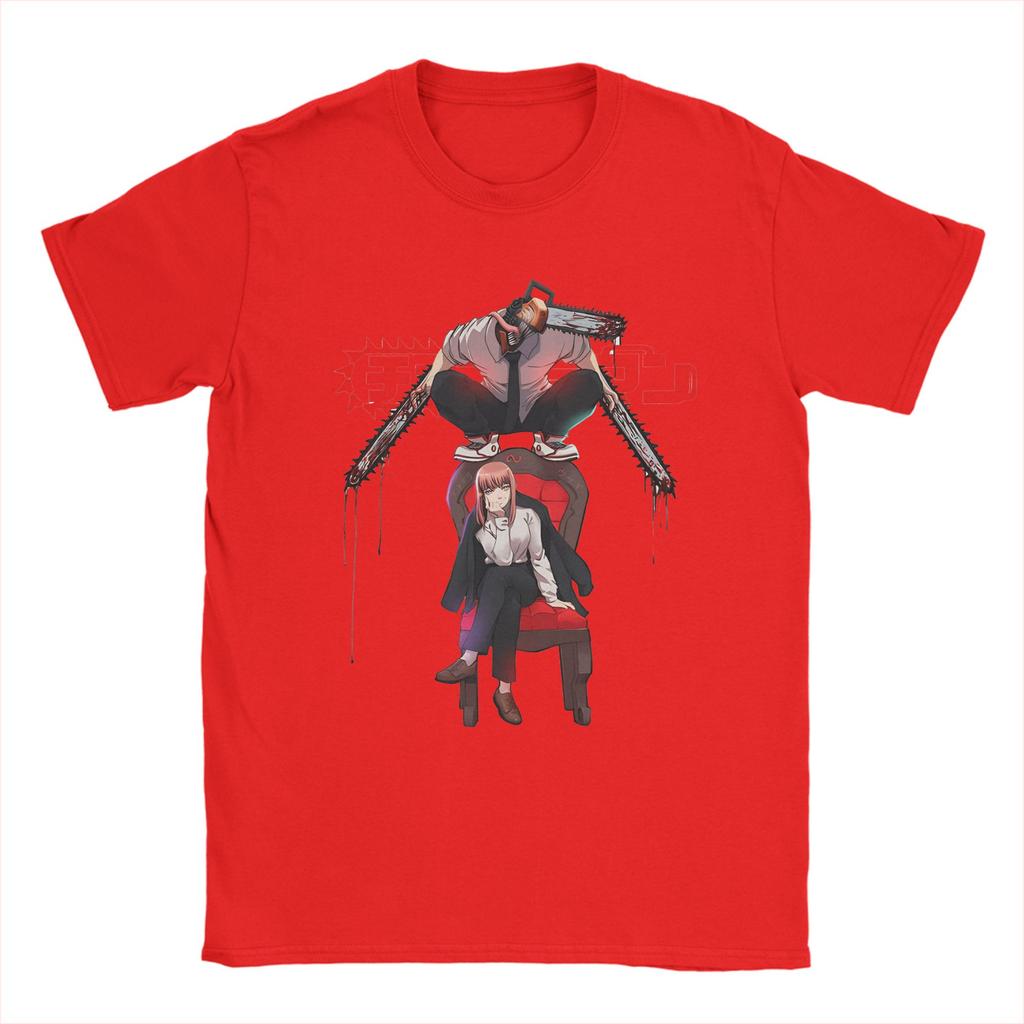 Men T-Shirt Denji And Makima Chainsaw Man Japanese Anime Vintage Pure Cotton Tee Shirt Short Sleeve T Shirts Clothing Plus Size