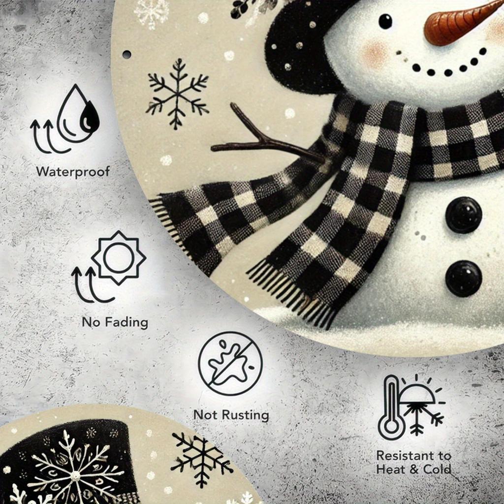 Snowman Christmas Sign. 7.8" Round Aluminum, Waterproof Decor for Home, Office or Coffee Shop.