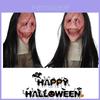 Halloween Horror Demon Mask With Long Hair Red-faced Devil Mask With Exposed Teeth