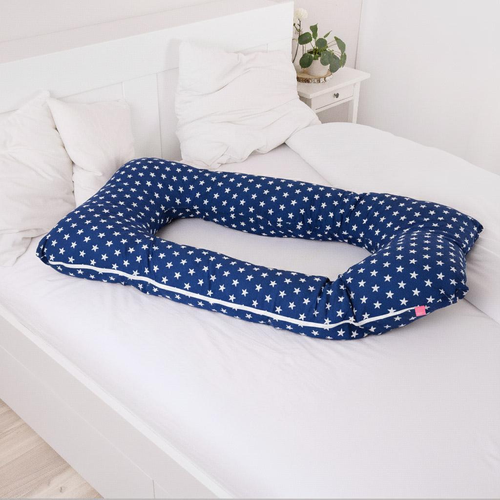 Cuscino per allattamento e gravidanza tipo U per dormire sul fianco - stelle blu navy