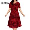 3d Blue Red Rose Print Dress Women's Pullover Summer Casual Loose Retro Mini Short-sleeved Dress